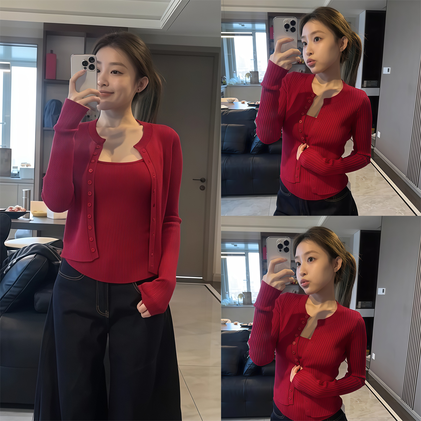 【宋正恩宋小恩~】红色针织开衫两件套女新年穿搭毛衣慵懒风上衣,女装/女士精品,毛针织衫,淘宝优惠券,粉丝福利购,淘宝优惠卷