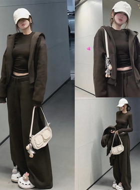 【SKK store~】美拉德穿搭宽松卫衣外套上衣女百搭低腰休闲裤套装
