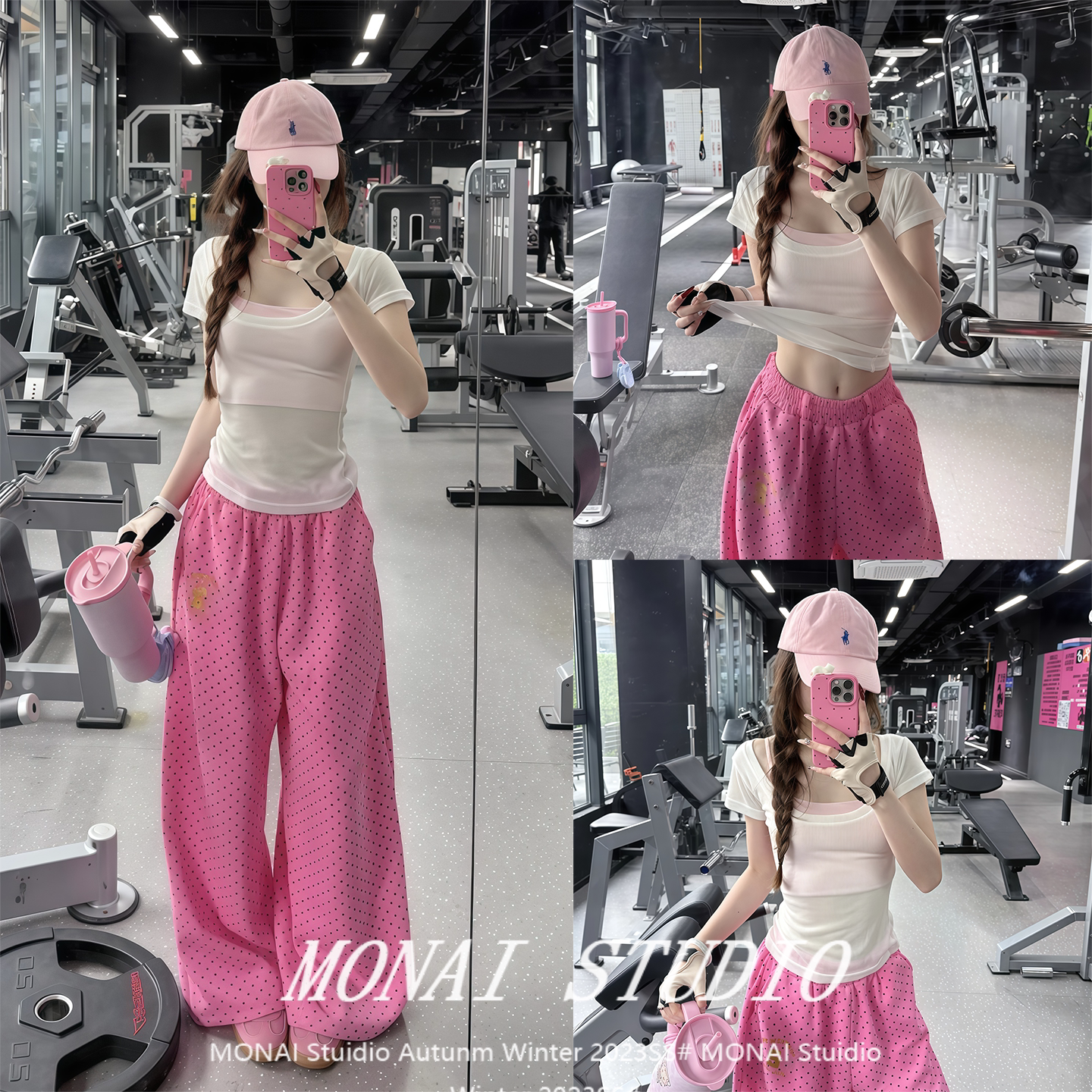 【neco yep~】多巴胺穿搭粉色波点印花卫裤女春秋慵懒垂感休闲裤