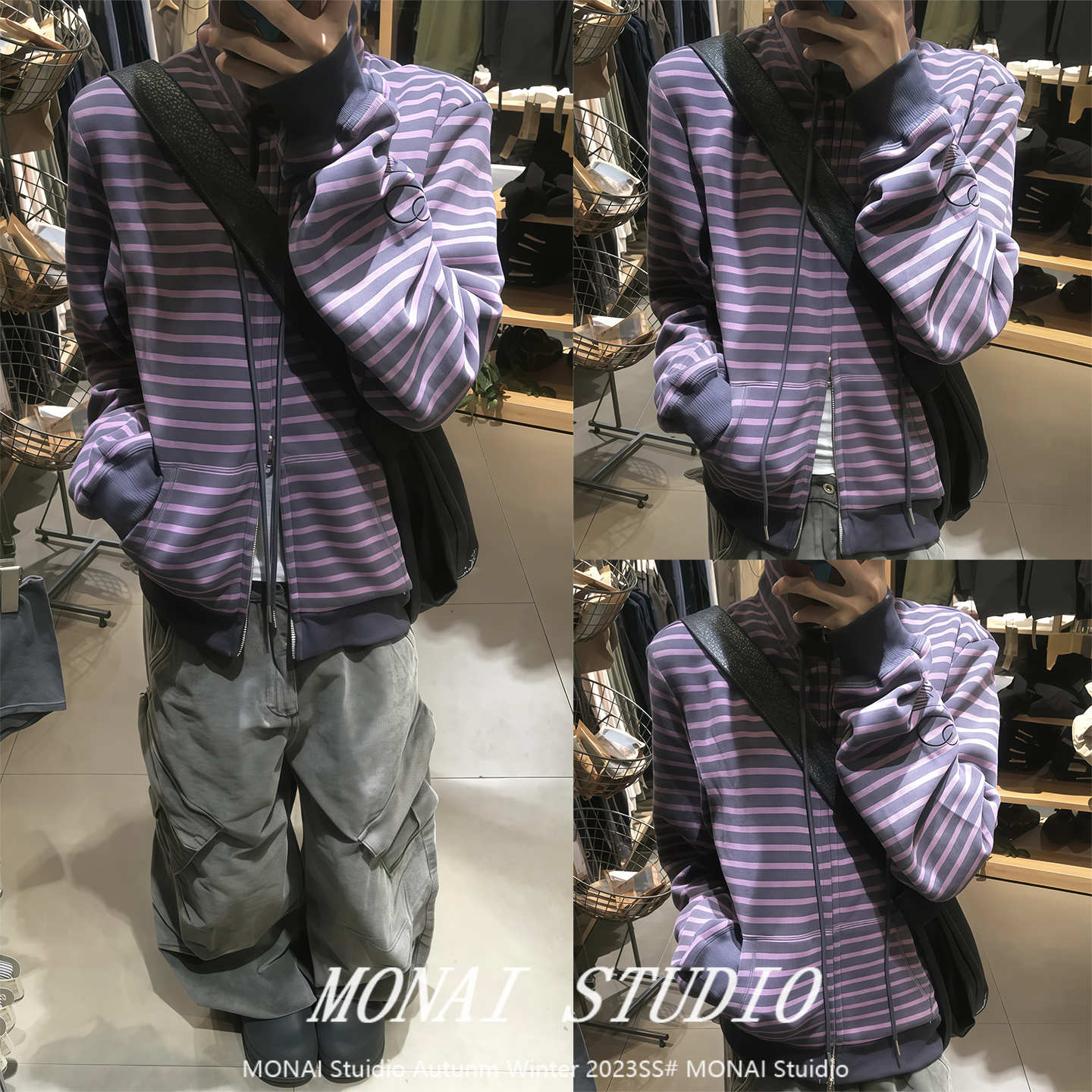 【Achihara~】韩系紫色条纹外套