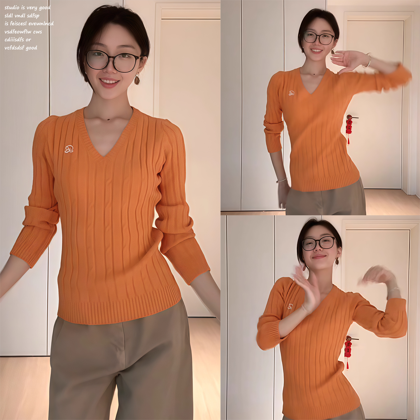 【BESOBER】橙色V领麻花毛衣女秋