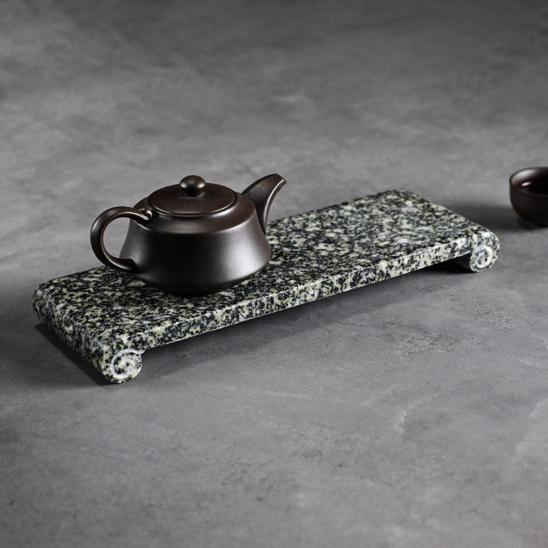 石头茶托如意回纹茶盘功夫茶具复古风禅意天然石材防烫垫茶台托盘