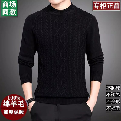2025年秋冬季高档纯羊毛衫男士半高领套头加厚保暖长袖毛衣男