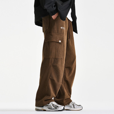 男士秋冬2025新款灯芯绒美式重磅男条纹休闲裤直筒裤子工装运动裤