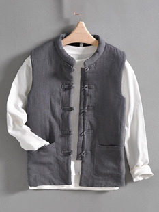 坎肩棉麻马甲高端棉服宽松棉衣外套 中国风无袖 2025年秋冬新款 男士