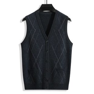 秋冬季加厚纯羊毛衫背心男士内搭毛衣坎肩马夹男款针织开衫马甲男