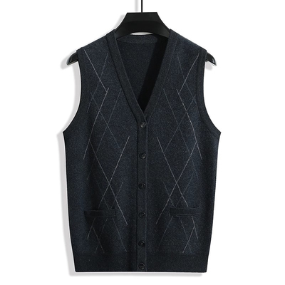 秋冬季加厚纯羊毛衫背心男士内搭毛衣坎肩马夹男款针织开衫马甲男