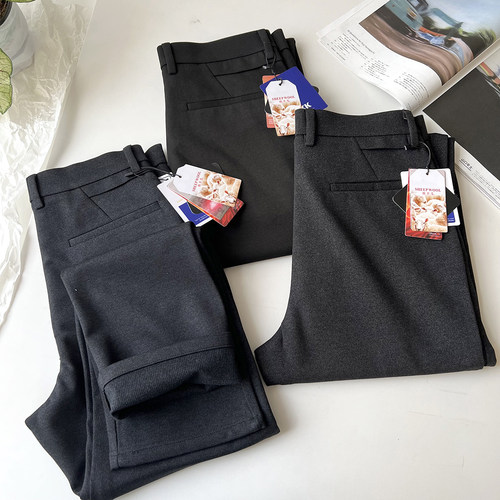 绵羊毛混纺 弹力如意腰 冬季男士通勤商务直筒超柔暖绒休闲西裤