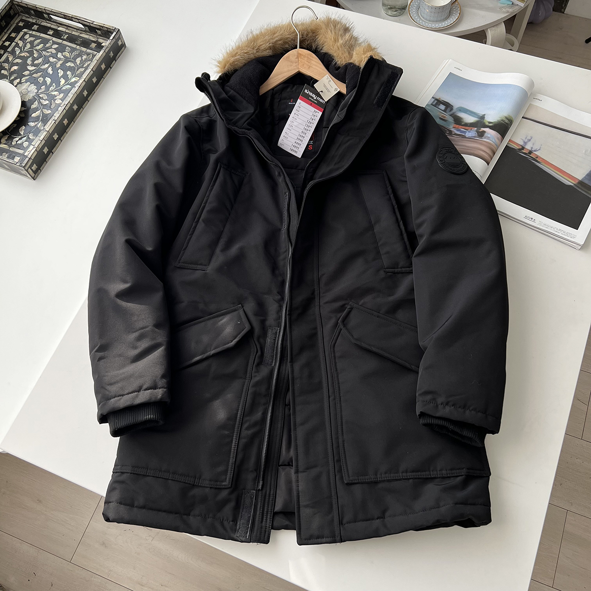 欧美单 外贸秋冬男装!防风防水中长款派克服连帽加厚保暖棉衣