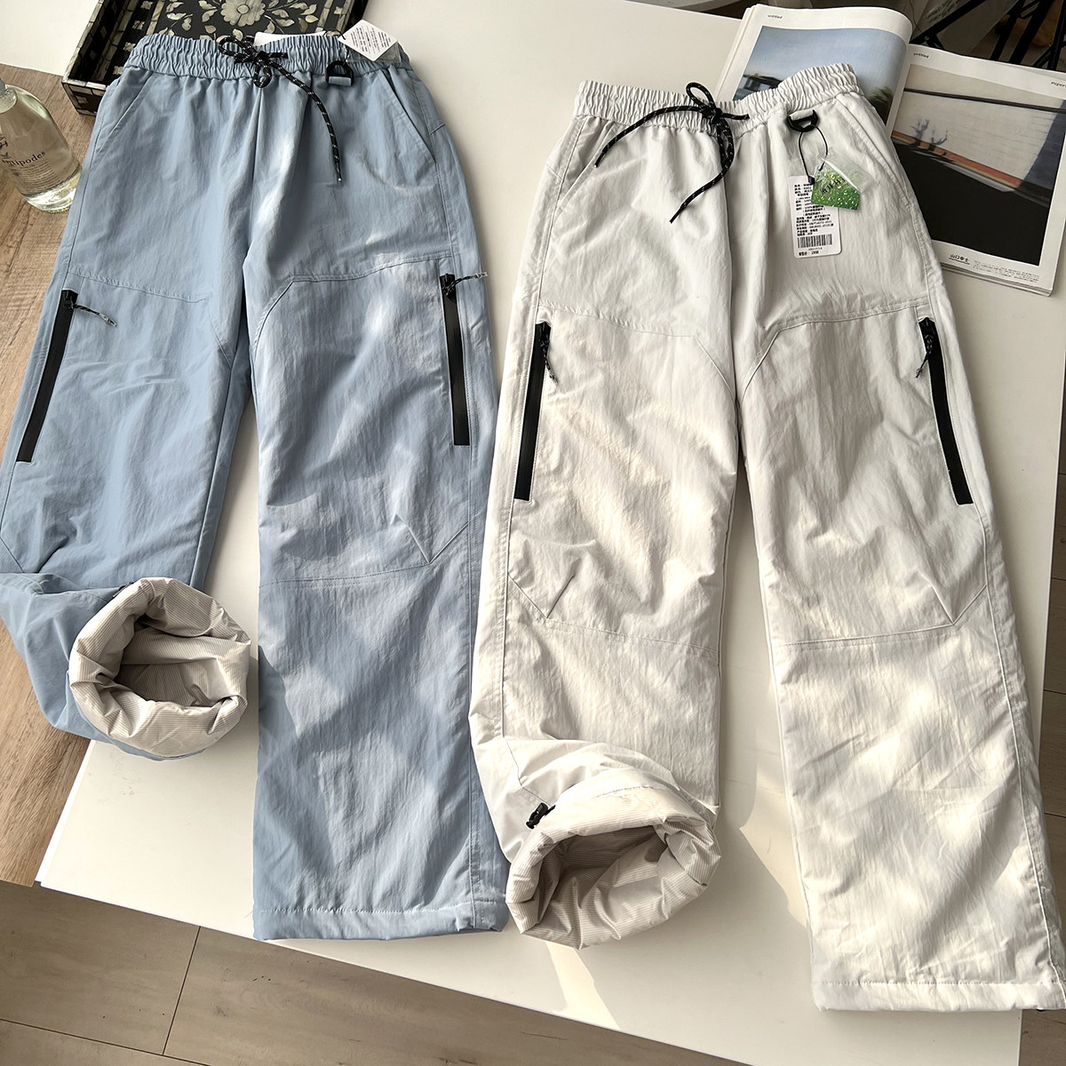 立体剪裁 压胶防水拉链 冬季男女款户外山系运动裤脚抽绳滑雪裤