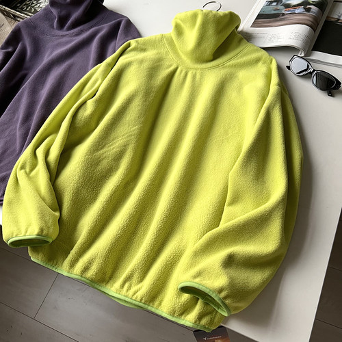 山系廓形设计 秋冬男士城市户外宽松摇粒绒堆叠高领套头卫衣