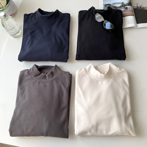 温暖柔软舒适 秋冬男士半高领细腻摇粒绒保暖基础百搭打底衫T恤