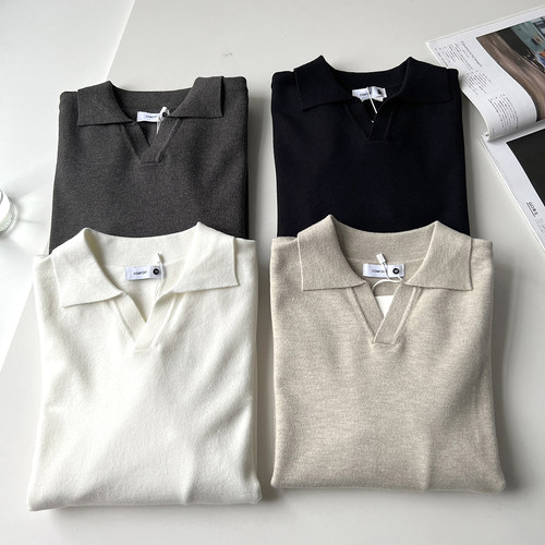 男士日系复古V领针织衫毛衣