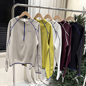 威化华夫格 T恤 半拉链户外速干运动宽松长袖 结构撞色明线 男女款