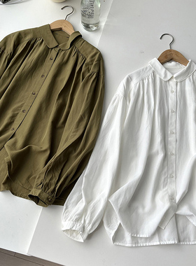 北野U家！女装柔软棉混纺抽褶衬衫长袖衬衣娃娃领空调衫BY71299