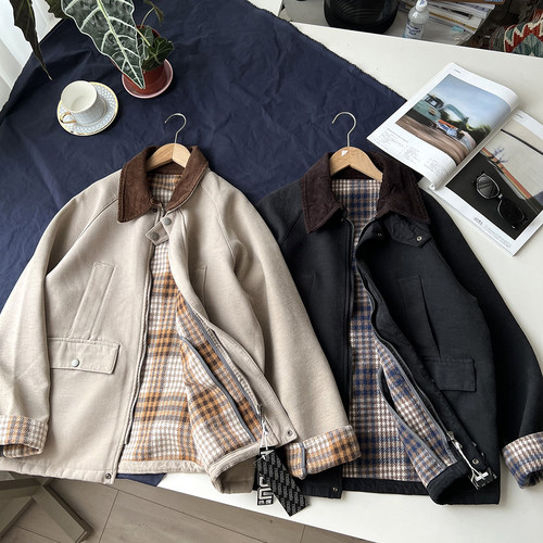 复古巴恩风 灯芯绒衬衫领 男女时髦廓形宽松落肩袖夹克外套