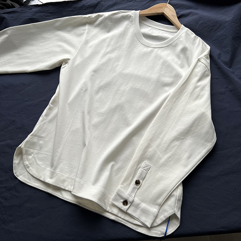 长袖纽扣袖子男款宽松T恤纯棉