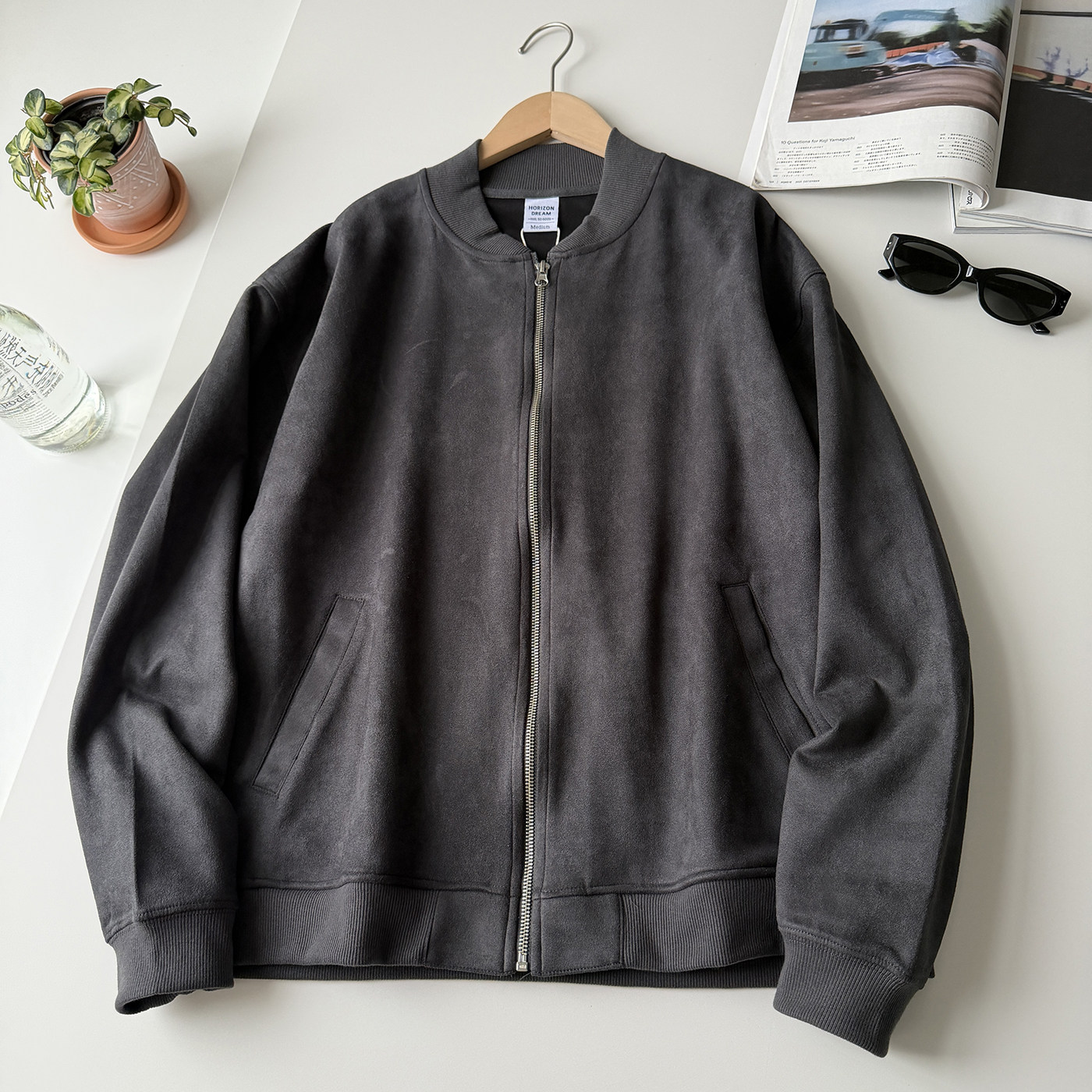 日本单 外贸男装软糯柔雾感麂皮绒休闲棒球立领飞行员夹克外套