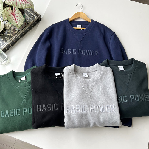 550g重磅厚款 双层螺纹 秋冬男士美式休闲宽松字母刺绣圆领卫衣