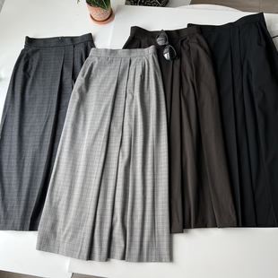 北野U家 女侧边褶窄身裙不规则女士格纹半身裙学院风BY454559