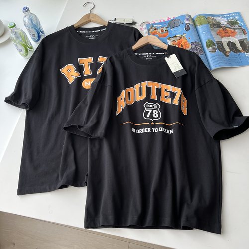 美式休闲 外贸男装纯棉柔软字母印花夏季宽松短袖T恤