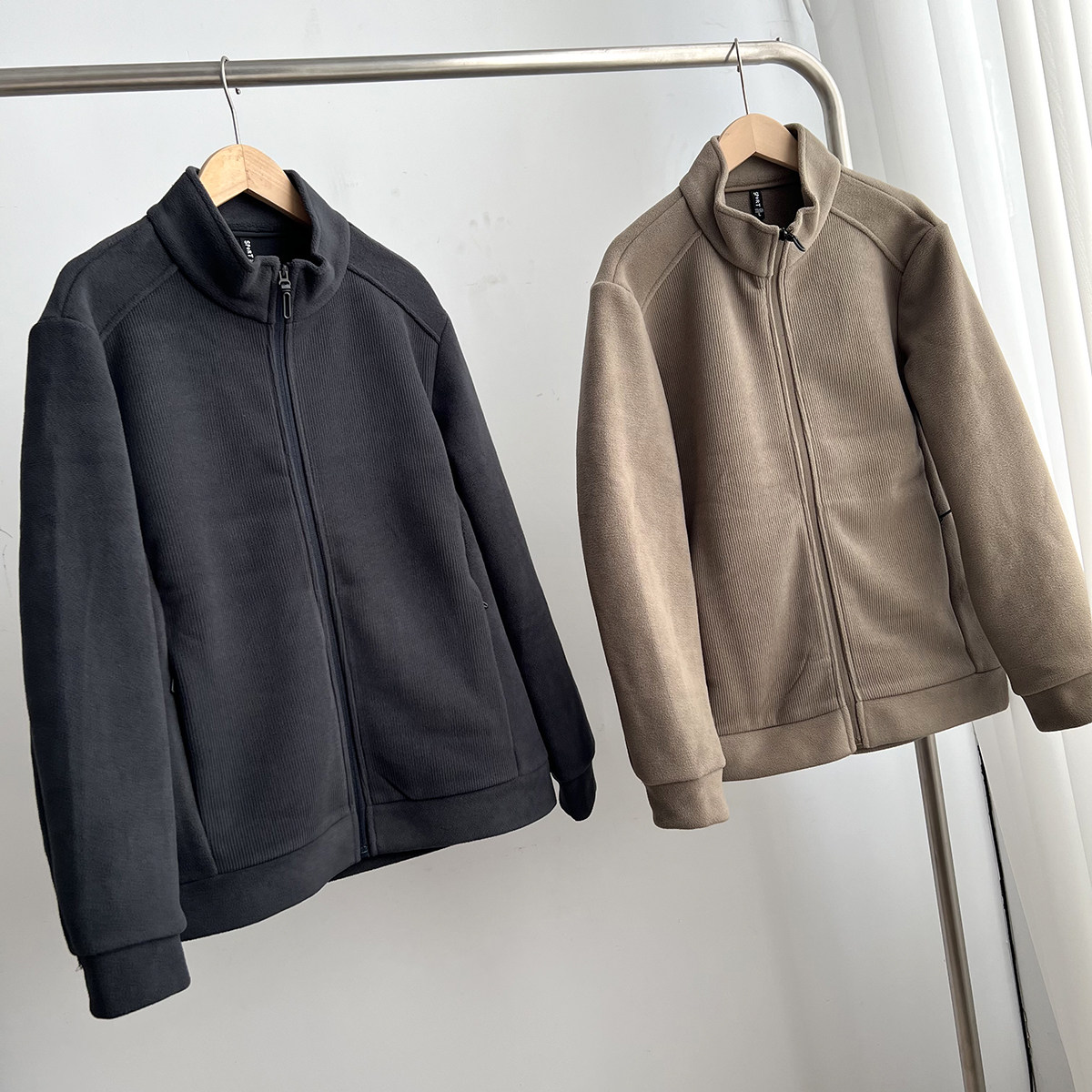 双面蓄热摇粒绒 条绒肌理感 秋冬男士加绒保暖立领夹克外套绒衫,男装,夹克,淘宝优惠券,粉丝福利购,淘宝优惠卷