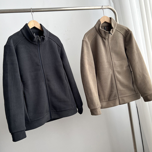 双面蓄热摇粒绒 条绒肌理感 秋冬男士加绒保暖立领夹克外套绒衫