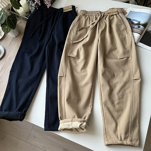 男士褶皱宽松加绒休闲裤