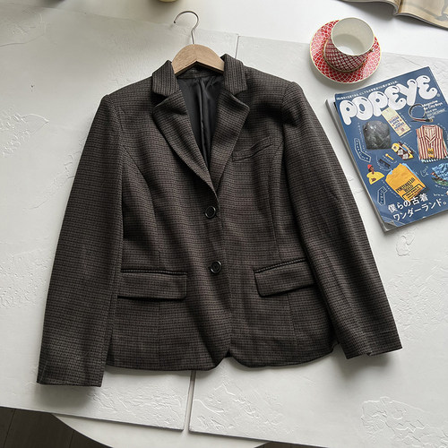 通勤针织千鸟格小西装洋气