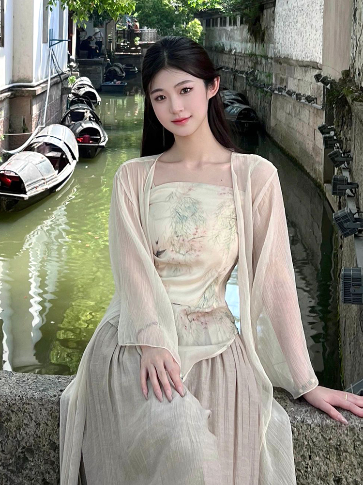 温柔风甜美中长款防晒开衫女夏季新中式港风透气薄款空调罩衫外套