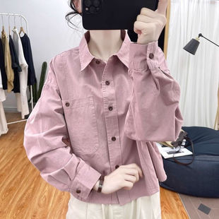 港风气质高级感Polo领时尚 纯棉工装 新款 通勤衬衫 减龄上衣 女春秋季