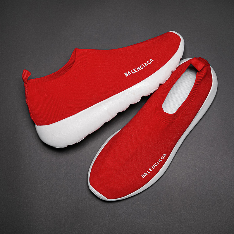 37小码38红色袜鞋一脚蹬运动鞋弹力飞织网面老北京布鞋情侣袜子鞋