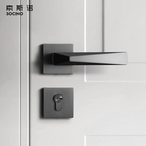 索斯静音北欧黑灰简约套装门锁