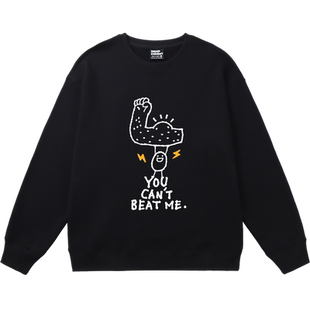 ulzzang宽松小众原创涂鸦印花白色圆领卫衣oversize慵懒风男女款