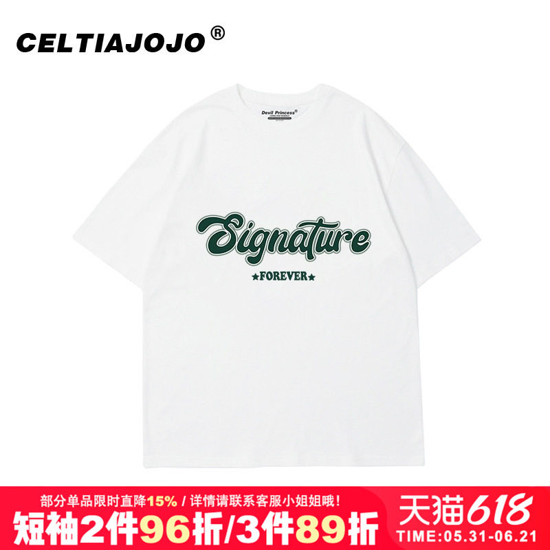 vintage美式宽松正肩上衣短袖t恤bf风大码外贸纯棉圆领内搭情侣潮