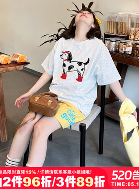 韩系ins风小个子慵懒风斑点狗印花灰色纯棉短袖t恤女2026春夏新款