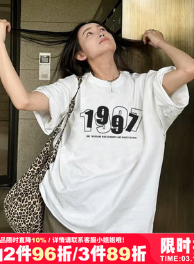 ulzzang小众简约印花白色纯棉短袖t恤bf风情侣装男女款上衣内搭夏
