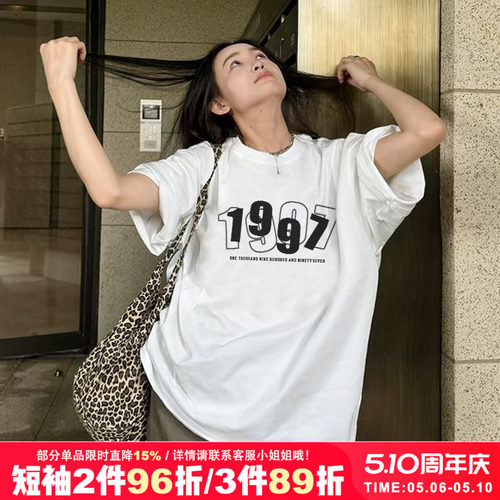 ulzzang小众简约印花白色纯棉短袖t恤bf风情侣装男女款上衣内搭夏
