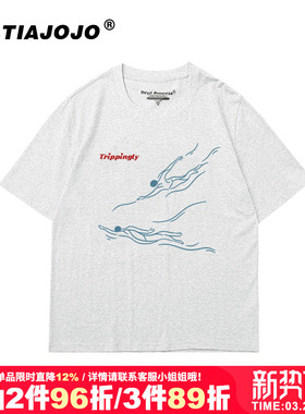 ulzzang小众宽松慵懒风复古正肩纯棉花灰色短袖t恤上衣bf风男女款