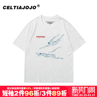 ulzzang小众宽松慵懒风复古正肩纯棉花灰色短袖t恤上衣bf风男女款