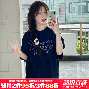 韩系ins风小众设计感字母印花纯棉短袖 上衣女潮 t恤女2025夏季 新款