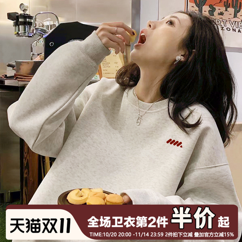 bf风宽松复古美式圆领卫衣情侣装