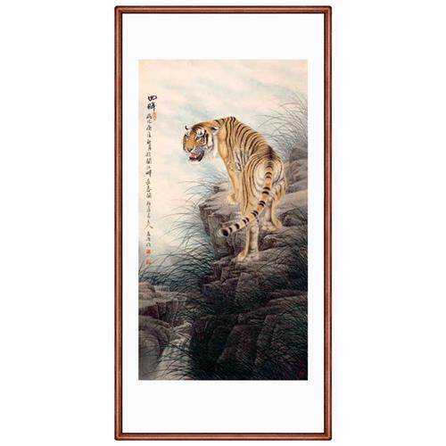 董希源回眸上山虎图案玄关装饰画客厅壁画沙发画中式装修宣纸挂画