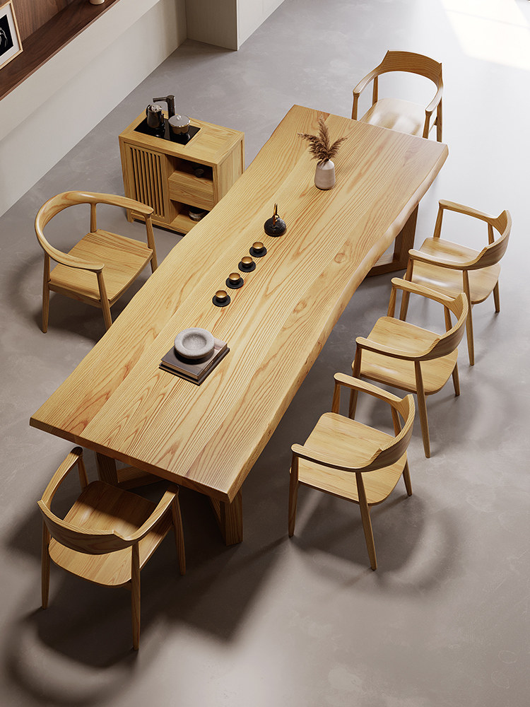 白蜡木茶桌椅组合简约现代家用客厅实木大板茶台茶几阳台泡茶桌子