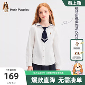 新品 2025秋季 大童海军领上衣儿童休闲甜美衬衣 女童衬衫 暇步士童装