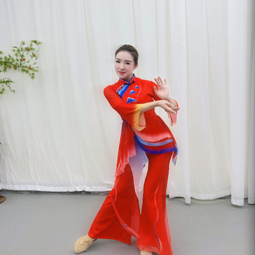 静静老师同款东方红古典舞民族民间舞胶州秧歌扇子舞表演服套装