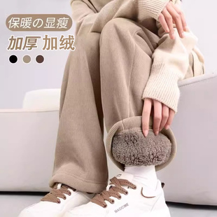 高腰宽松休闲直筒裤 加绒加厚阔腿裤 东北防寒棉裤 流行风格 子 女冬季