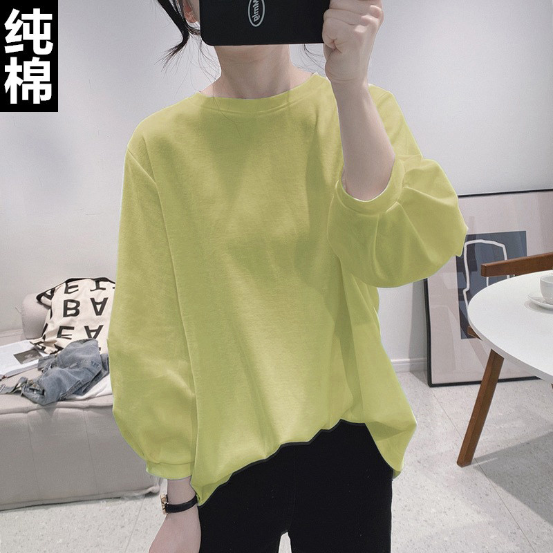 纯棉打底衫女2025秋装新款洋气宽松七分袖t恤休闲灯笼袖套头上衣