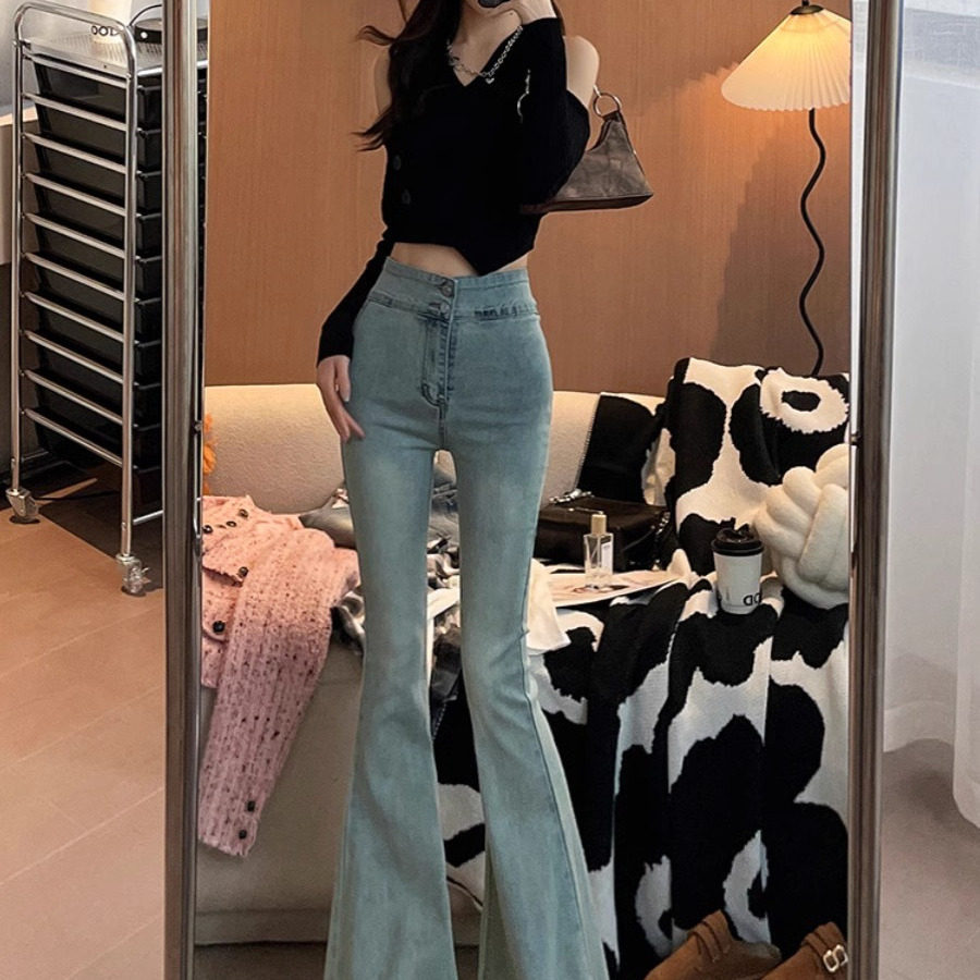 高腰喇叭牛仔裤女2026春夏新款修身显瘦马蹄裤辣妹显瘦微喇长裤子