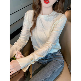 国风提花打底衫 高级感内搭喇叭袖 女装 2026新款 T恤0321e 春季 新中式